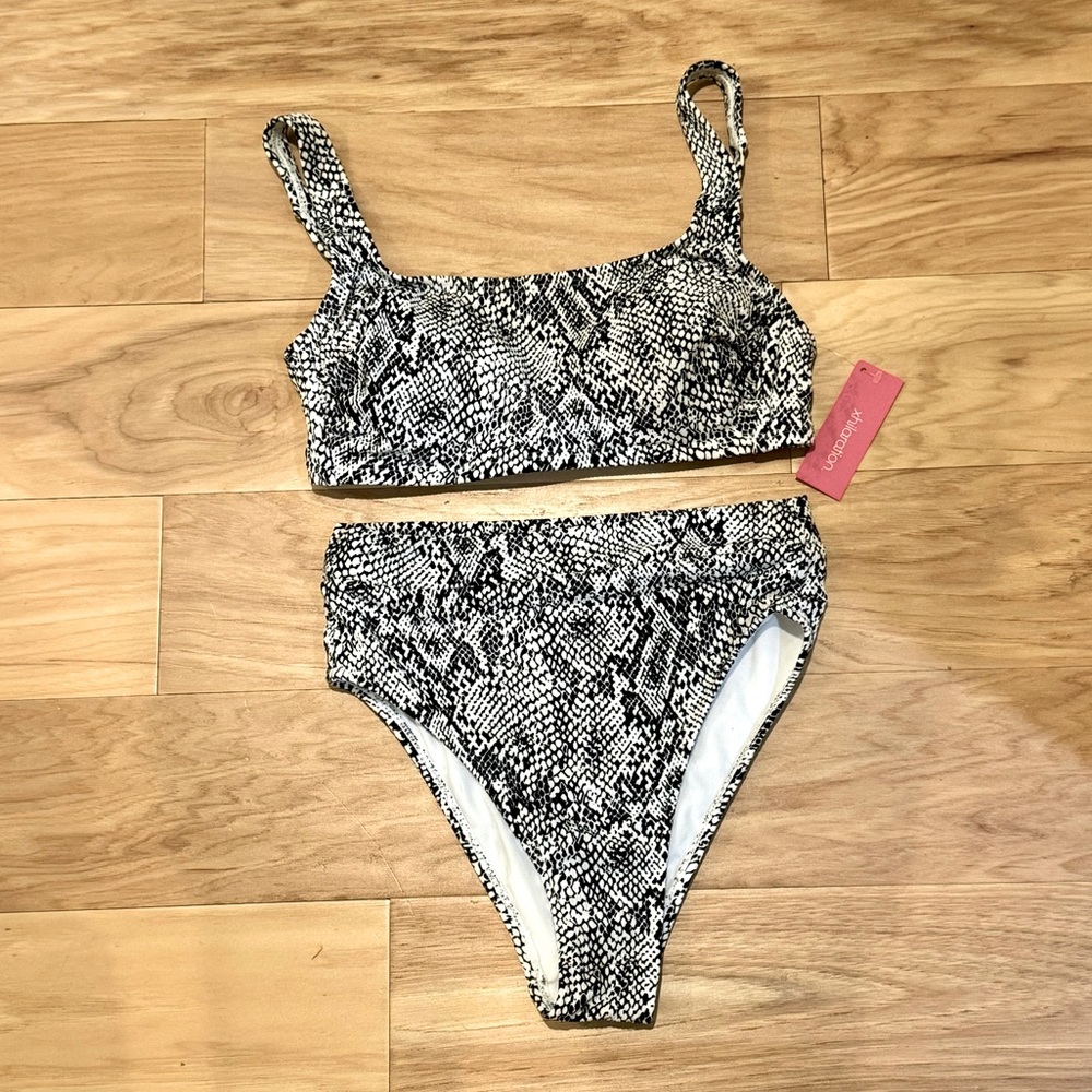 Xhiliration Snakeskin/Python High-Waisted Bikini.  Small Bottoms and D/DD Top.